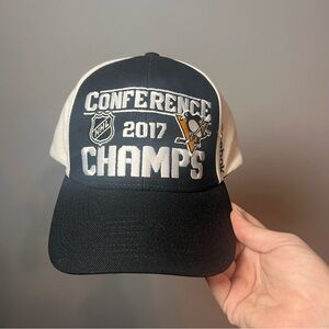 Reebok Pittsburgh Penguins Hat Conference Champs 2017 Men’s Unisex Black White